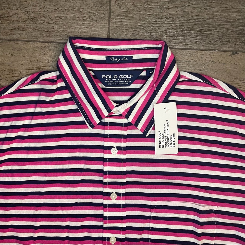Ralph Lauren Men's Polo Golf Shirt, Vintage Lisle-Size Medium Pink/White Striped